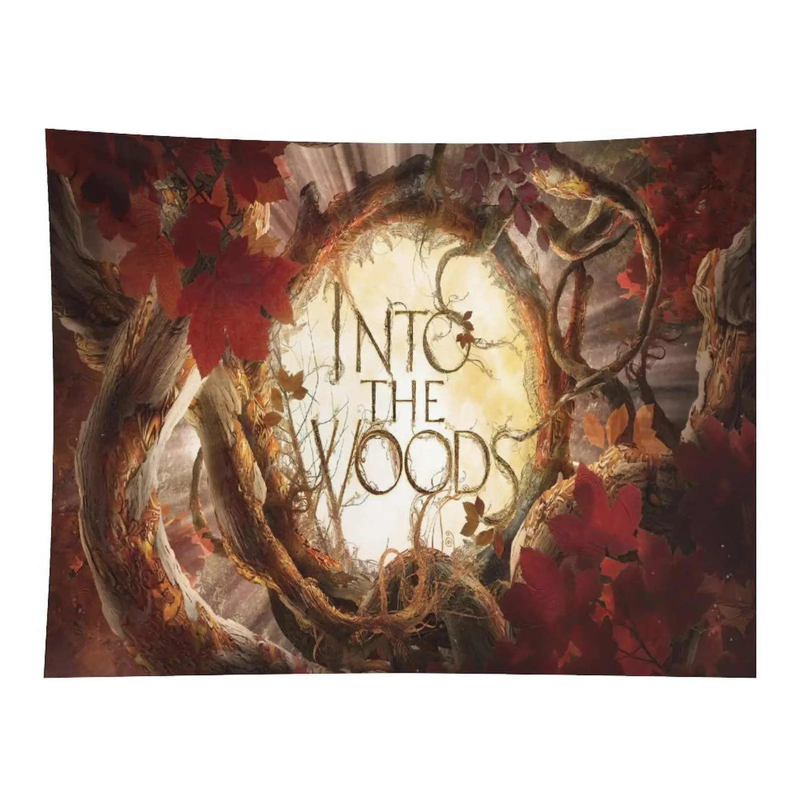 Autumn Red Maple Twisted Tree Into The Woods Forest Wall Tapestry Wall Hanging, Dark Fairytale Fall Woodland Rustic Fantasy Decor for Cottagecore Moody Bedroom Dorm Backdrop