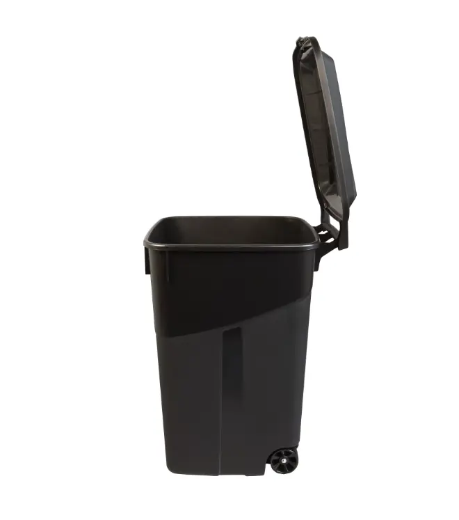 Hyper Tough 45 Gallon Wheeled Heavy Duty Plastic Garbage Can with Attached Lid, Black