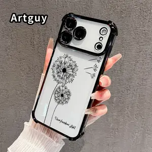 Four Corner Anti-Fall Dandelion Dreams Pattern Phone Case for iPhone 17 16 Pro Max 15 Plus 14 13 12 11 Air E Shockproof Transparent Electroplated Protective Cover