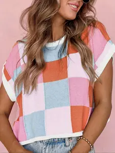 Women's Y2K Fashion Fitted Knit Vest Tops, Colorblock Pattern, Round Neck Sleeveless Design, All-Season Wearable Outerwear