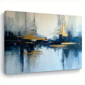 1 Piece Modern Abstract Ocean Wave Painting - Blue, White, Black, Gold, Gray Canvas Wall Art - Living Room, Bedroom, Home Office Decorative Painting, Housewarming Gift - Ocean Theme Decoration, Minimalist Design, High-Quality Printing, 2D Flat, Perfect Ro