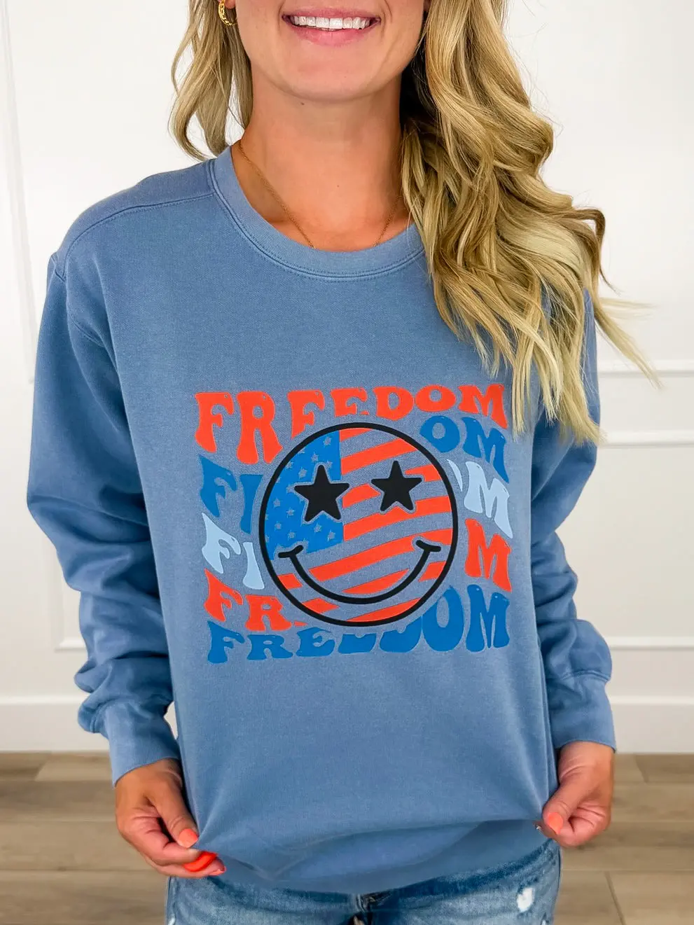 Lady's Optimistic Print Sweatshirt, Soft Cotton Polyester Blend Casual Crewneck, Pull On True to Size Fit Including Large Sizes, Round Neck
