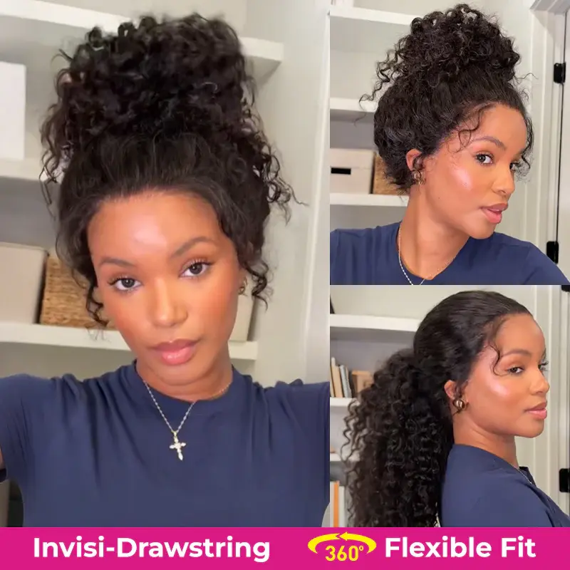 ISEE HAIR 360 Water Wave Glueless Wig Wear Go Wig Pre-Cut Lace Pre-Bleached Knots Invisi Drawstring InvisiFit Strap Human Hair Wig