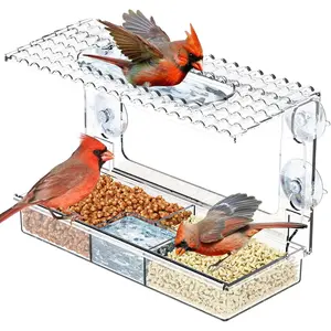 Clear Window Bird Feeders with  Suction Cups,Easy to Remove and Replenish Feede Tray and Bird Bath,Glass Birdhouse and  Bird Feeder for Cats,Old People Viewing Inside House