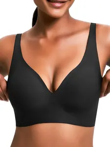 Womens Deep V Bras Wireless Comfortable Bra Supportive No Underwire Bras Tshirt Push Up Bralettes Plunge Seamless Bra
