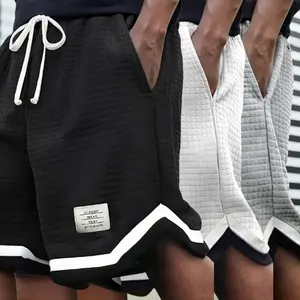 Men’s waffle-knit shorts 3-pack featuring contrast stripe and tag patterns, with drawstring and pockets—classic, stylish, breathable shorts suitable for everyday summer wear and streetwear, ideal as a gift; menswear, summer shorts