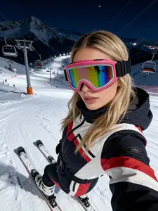 Large Fashionable Rhinestone Ski Goggles, Reflective Polycarbonate Anti-Explosion Lenses, Adjustable Frame, Outdoor Windproof Eyewear