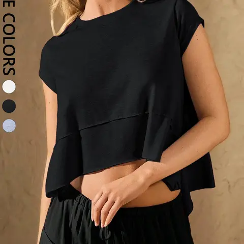 Women's Casual Summer Chic Outdoor Basic Fitted Round Neck T-Shirt Top, Minimalist Sporty Daily Wear, Comfortable and Stylish, Casual Stylish Tee, Perfect for Everyday Use, Womenswear, Piece