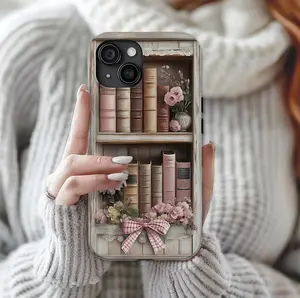 Bookish Pink Aesthetic Bookshelf Phone Case, Coquette Gift for Book Lovers, iPhone 16, 15, 14, 13, Pro Max, Galaxy S24 S23 S22, Pixel case