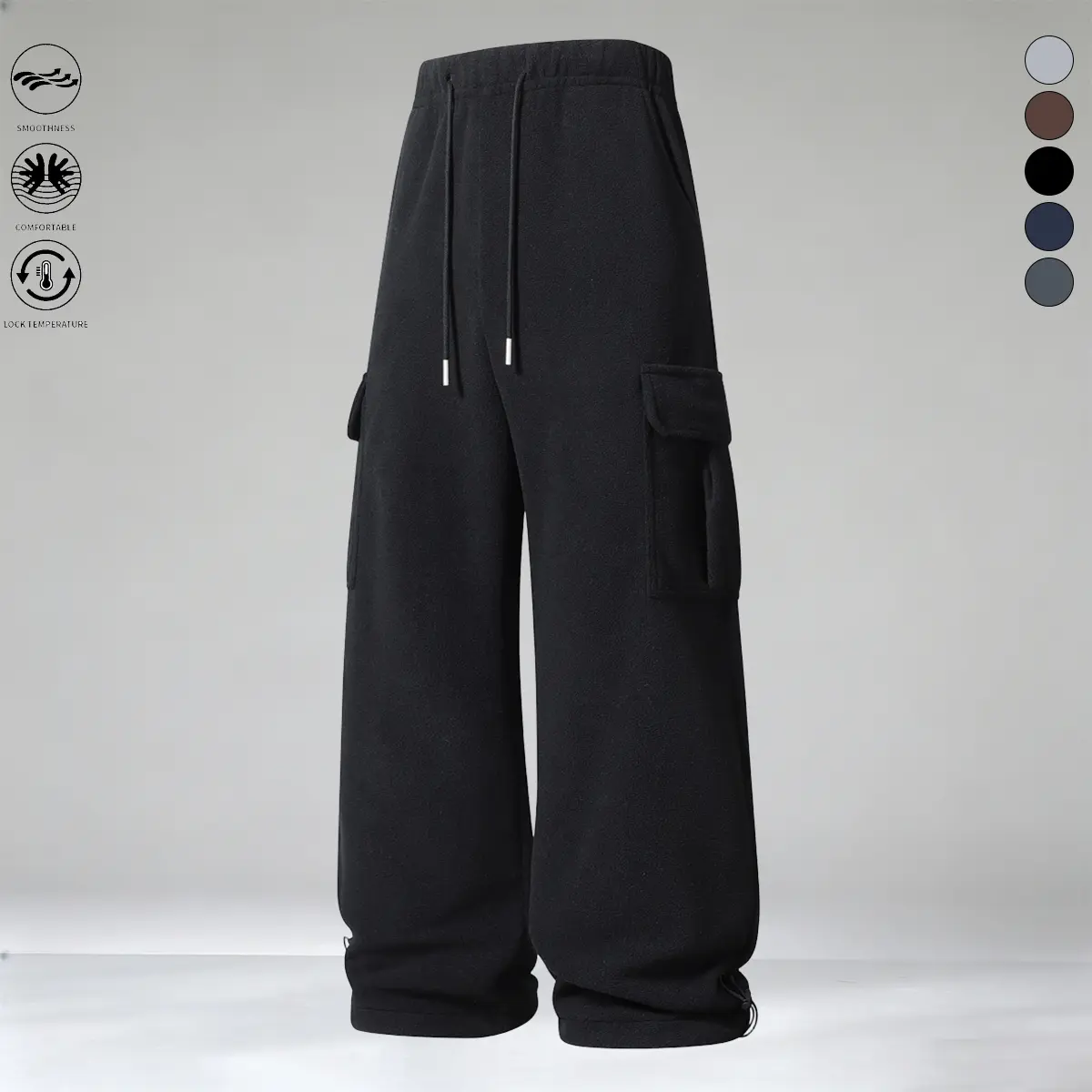 Men's  Fleece Thermal Sweatpants - Thickened Wide-Leg Winter Pants with Elastic Waist & Drawstring, Loose Fit Casual Athletic Trousers Suitable for Gym,, Lounge, Machine Washable Warmth for Weather