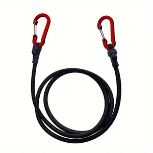 1pc 90cm/35.43in Heavy-Duty Elastic Bungee Cord - Flexible, Durable, and Reliable Tie-Down Rope - Perfect for Kayaking, Cycling, Luggage Packing, and Camping Accessories with Red Carabiners