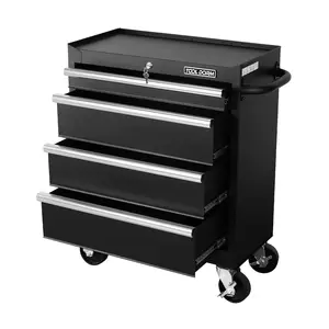 Tool Chest and Cabinet 27Inch Metal Storage Cabinet and Tool cart with 4 Drawer,Rolling Wheel, Ball Bearing Silders, Black powder coating, Suitable for Garage, Warehouse (Product Depth-13inch)