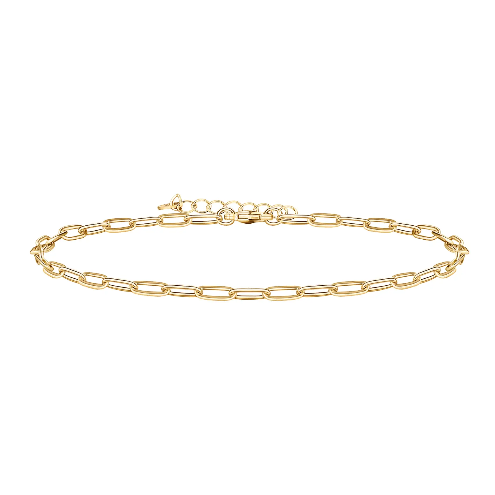 PAVOI 14K Gold Plated Trendy Paperclip Chain Anklet for Women - Flat Chain Link Ankle Bracelets - Paperclip Anklet Statement Jewelry