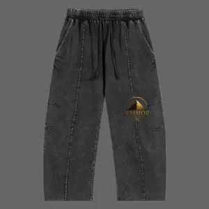 Women's Sporty Joggers with Tapered Leg, Relaxed Fit Heavyweight French Terry Pants with Mineral Wash Finish and Gold Pyramid Detail