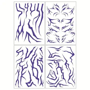 4 Pcs Demon Cosplay Temporary Tattoo Stickers, Geometric Pattern Waterproof Long-Lasting, Face Chest Waist Arm Tattoos