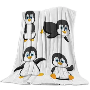 Custom Blanket Home Textile Penguin Cartoon Background Feet Flannel Weighted Blanket Warm Soft Throw Sofa Bed Travel Blankets