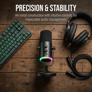 Professional Studio Vocal Microphone with RGB, Plug & Play USB Mic with Echo Control for Singing, Live & Record