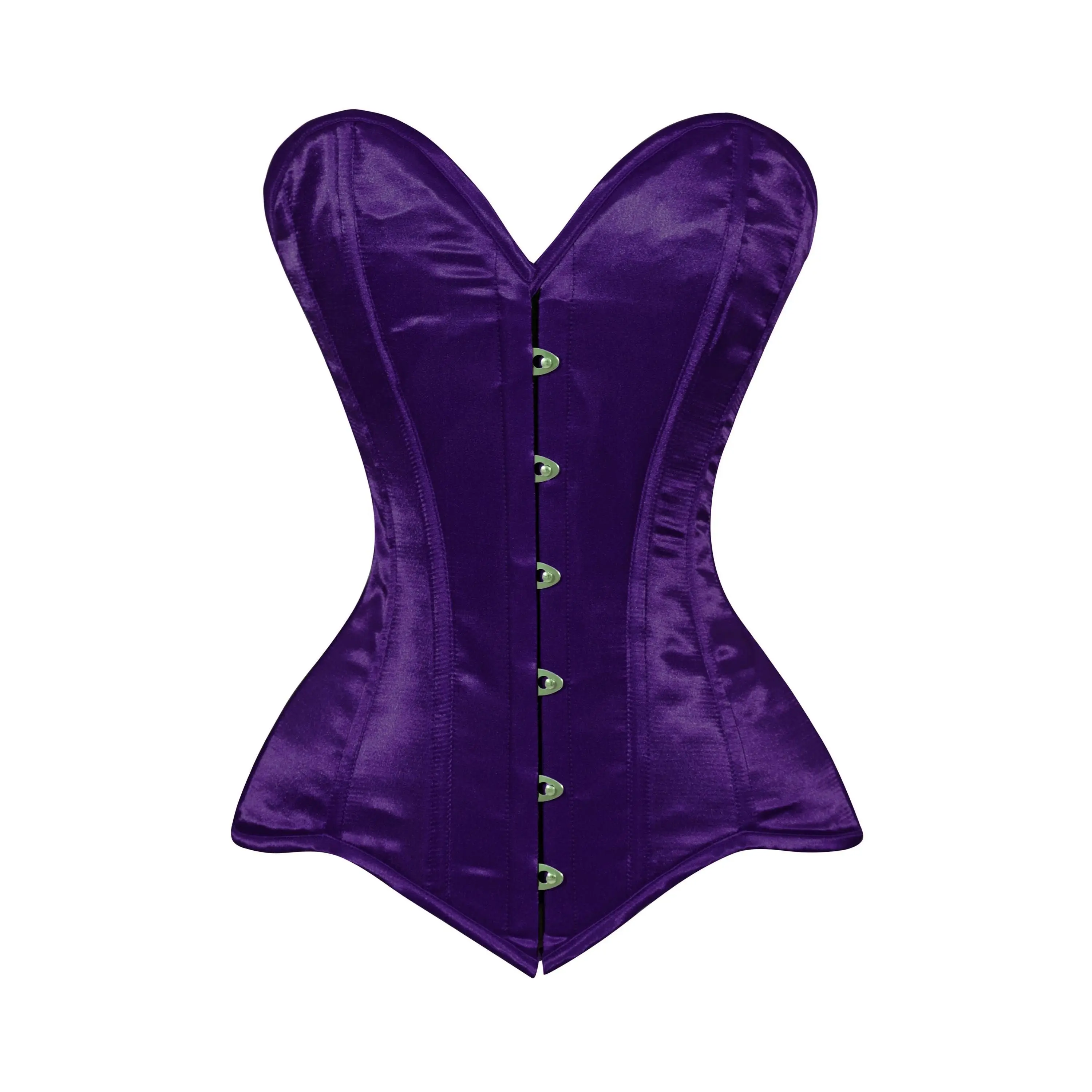 Lavish Dark Purple Satin Overbust Corset Sweetheart Neckline Busk Closure