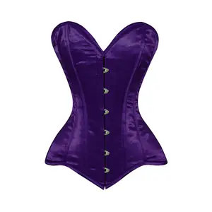 Lavish Dark Purple Satin Overbust Corset Sweetheart Neckline Busk Closure