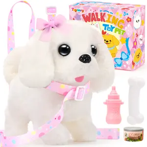 Plush Toys Interactive Puppy Toy ,Electronic Toy Dog That Walk and Bark,Tail Wagging, Fake Dog Toy with Leash,Perfect Easter Christmas Birthday Gift