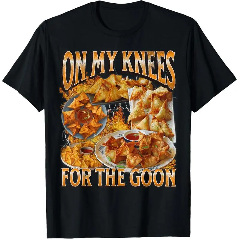 On My Knees Funny Crab Rangoon Meme T-Shirt Casual Style Tee Casual Loose Fit Black Crewneck Tops