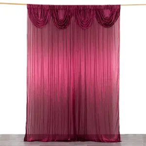 10ftx10ft Burgundy Double Drape Pleated Satin Event Curtain Drapes, Glossy Photo Backdrop Event Panel
