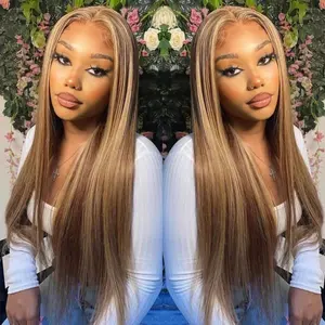 34 Inch Honey Blonde HD Lace Front Wig Human Hair 13x4 Straight Lace Front Wigs Human Hair Ombre Highlight Lace Front Wig Human Hair Pre Plucked 427 Colored