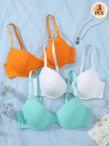 3PCS Women's Seamless Push-Up Bra,Underwire Medium Support Anti‑sagging t-shirt Bra Slimming Adjustable Straps, Comfortable Buttery Soft Daily Wear