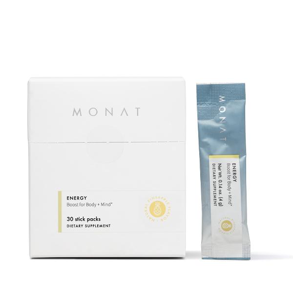 MONAT Energy - 30 Stick Packs - All-Natural Drink Mix for Energy. Supports Physical Performance & Mental Alertness with Natural Flavors Beverage Fruit