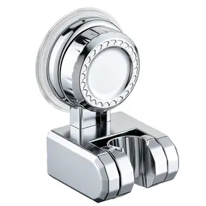 Drill-Free Vacuum Suction Cup Shower Head Holder, Adjustable Height Removable Wall Mount Bracket, Chrome Finish ABS Plastic Handheld Shower Wand Holder, No Damage Bathroom Shower Head Support Bracket