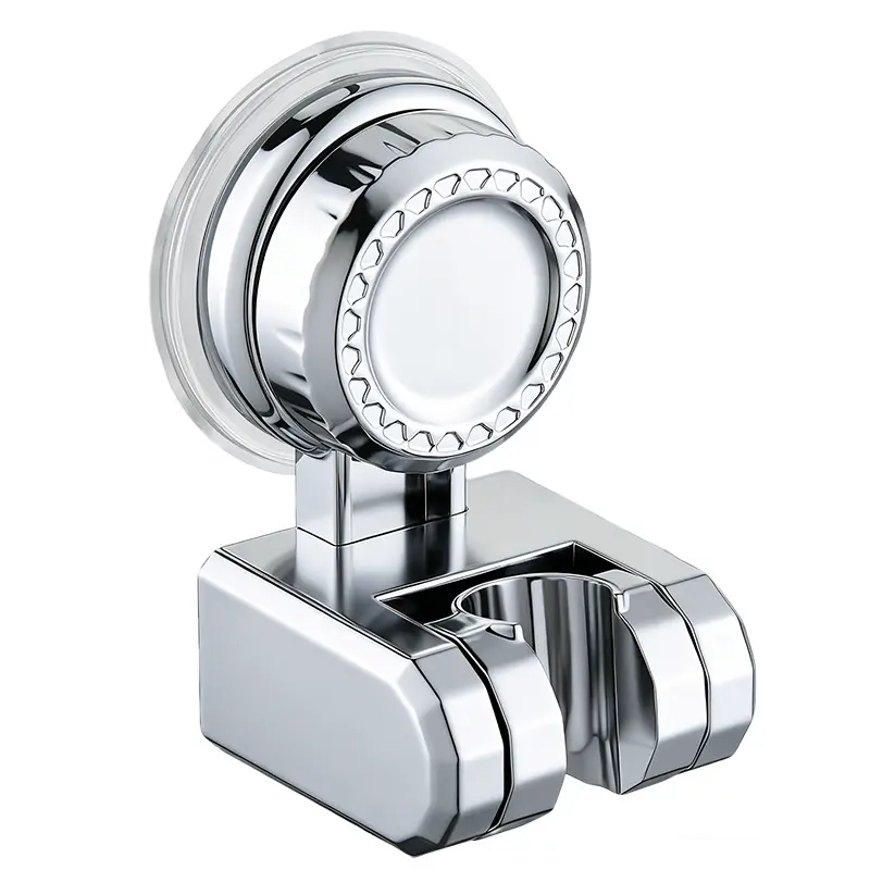 Drill-Free Vacuum Suction Cup Shower Head Holder, Adjustable Height Removable Wall Mount Bracket, Chrome Finish ABS Plastic Handheld Shower Wand Holder, No Damage Bathroom Shower Head Support Bracket