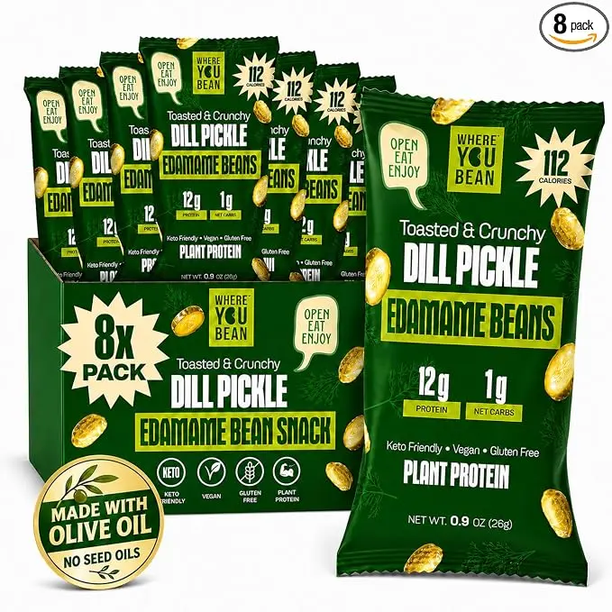Where You Bean Edamame Beans Snack, Dry Roasted Edamame, Dill Pickle Flavor, Crunchy Soybean Snack, Convenient Snack for Any Occasion