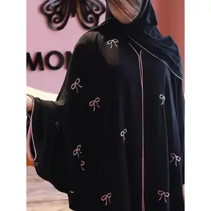 Muslim women Dubai luxury bow embroidered long dress kimono cardigan woolen sweater Ramadan robe Muslim women's robe African modern