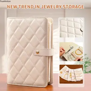 PU Leather Jewelry Organizer Book Clear Zipper Pockets Binder Storage for Necklaces Earrings Rings Bracelets Anti-Tangle Display Case
