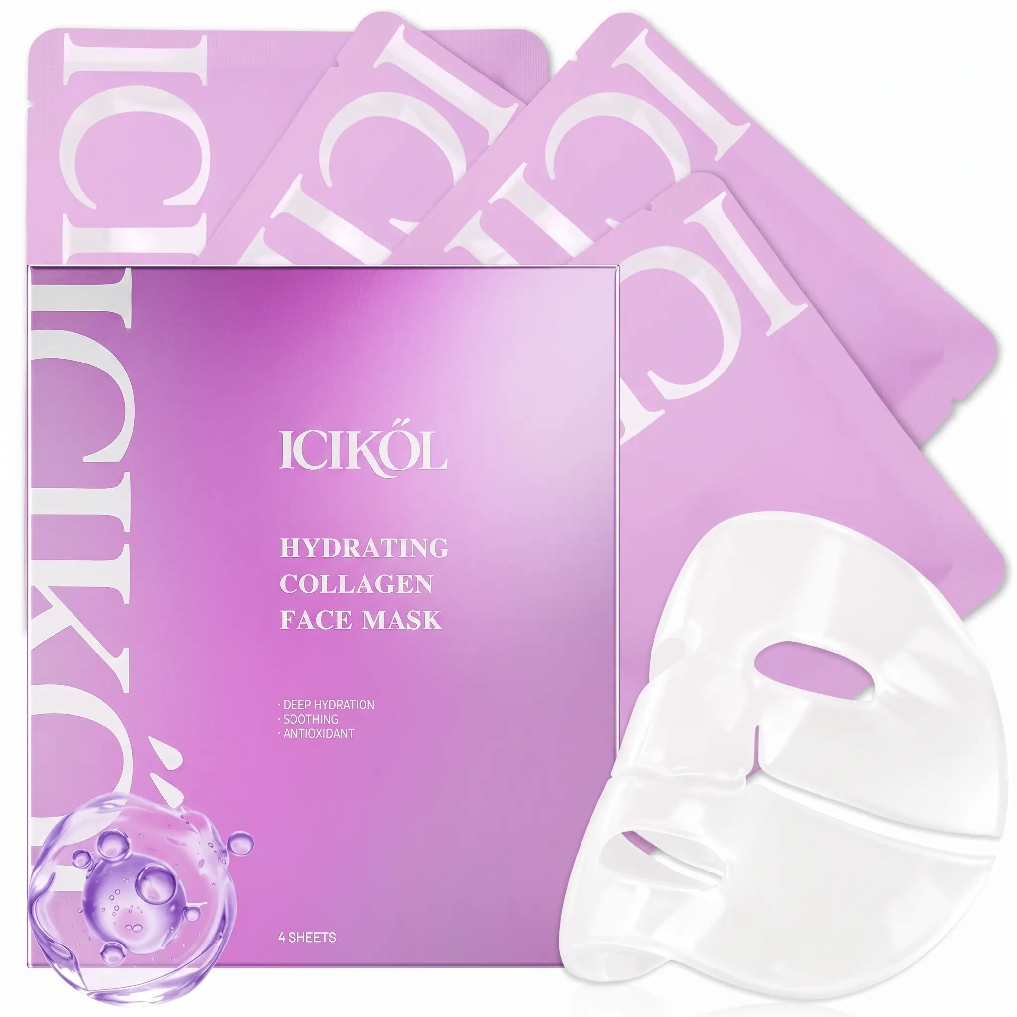 Hydrating Collagen Face Mask - [4 Sheets] Bio-Collagen Face Mask for Intensive Hydration & Radiant Skin - Supports a Firmer-Looking Complexion, Overnight Jelly Mask