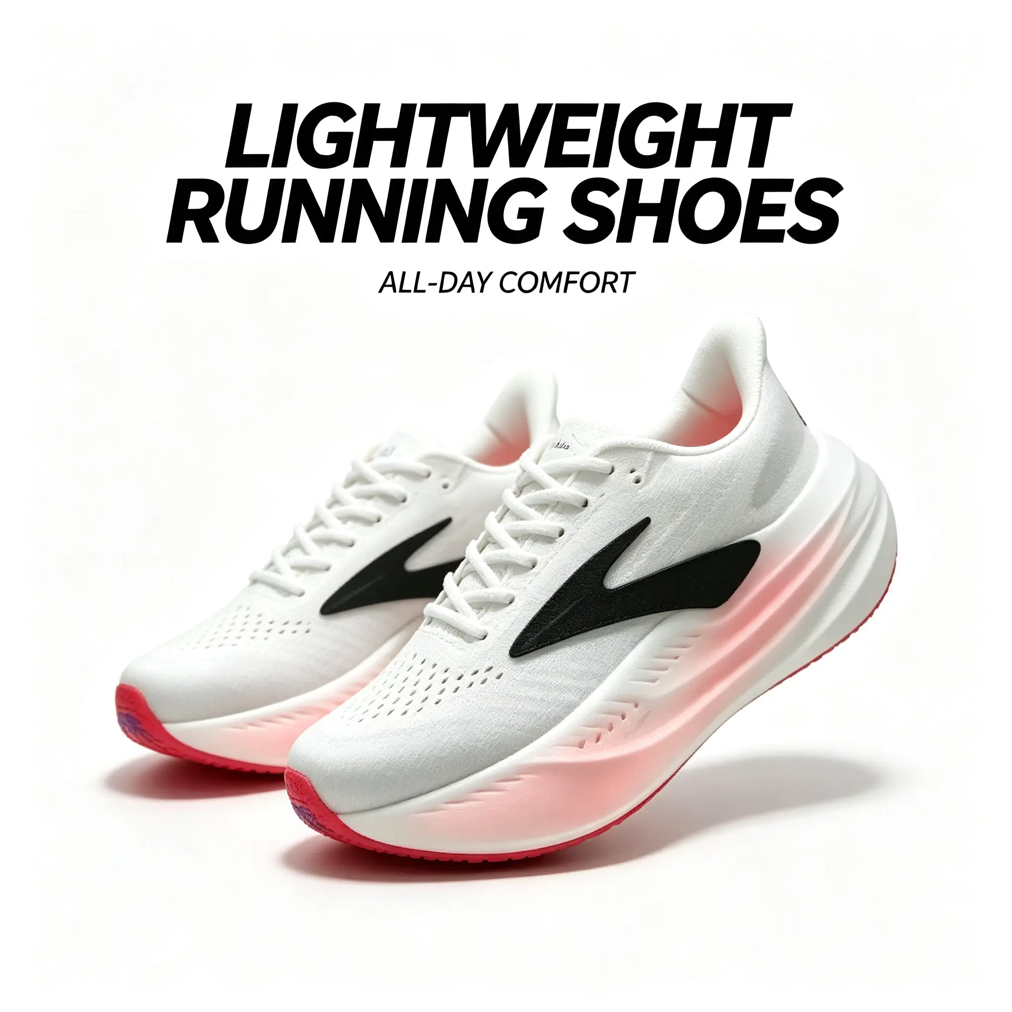 White Pink Gradient Running Sneakers | Breathable Mesh Athletic Shoes with Red Traction Outsole | Lightweight Cushioned Trainers for Gym, Running and Daily Street Style