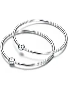 2pcs 925 Sterling Silver Fidget Rings with Bead 1mm Thin Plain Band Rings Round Edgy Comfor-Fit Finger Rings 18K White Gold Plated Interlocked Stackable Rings for Women