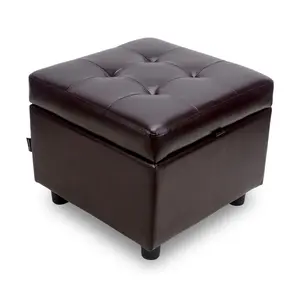 H&B Luxuries Tufted Leather Square Flip Top Storage Ottoman Cube Foot Rest (Brown with Storage) soda stool