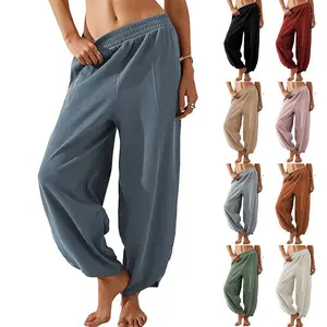 Women’s loose wide-leg pants, casual elastic waistband, harem-style belt and pockets GARMENTARY