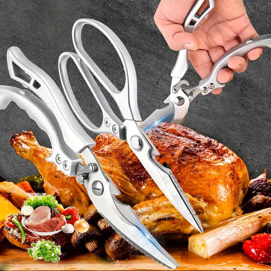 2 Pack Stainless Steel Kitchen Scissors Set - Heavy Duty Kitchenware for Cutting Meat, Anti-Slip Handle, Safety Lock, All-Purpose Poultry Shears for Sports & Outdoor Camping Hiking Use,summerwins