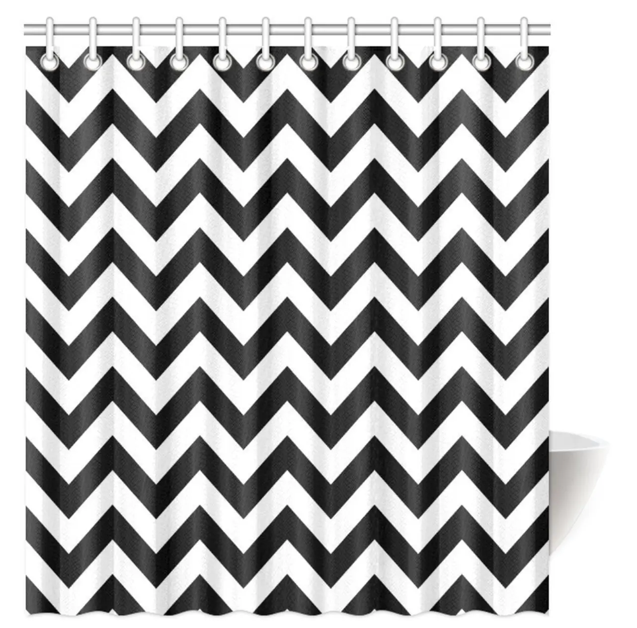 Black and White Chevron Polyester Fabric Shower Curtain