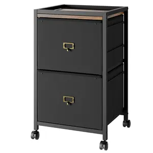 File Cabinet, Filing Cabinet with 2 / 3 Drawer, File Cabinet Fits Letter Size or A4, Fabric Vertical File Cabinet on Wheels, Home Office Small Under Desk Storage Cabinet, Black