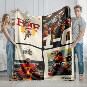1 piece Highlights of the University of Southern California (USC) Football Team themed flannel blanket - All-season comfortable flannel blanket, modern style, suitable for sofas and beds, digitally printed pattern, super soft and warm, 100%