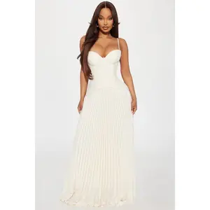 Daniella Lace Corset Pleated Maxi Dress - Cream