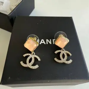 Pre-owned Chanel Metal and Gem Pink Candy Double C Logo Earrings 0918GIA