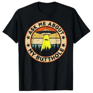 Cotton Short Sleeve Ask Me About My Funny UFO Alien Abduction Vintage T-Shirt For Men Women Perfect Gift For Any Occasion