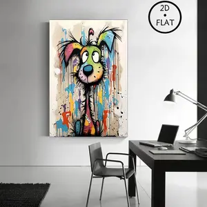 2D Flat Framed Wood Canvas Dog Pattern Colorful Canine Wall Art for Living Room Bedroom Office Decor Mural Perfect for Room Decor Vibrant Versatile Centerpiece