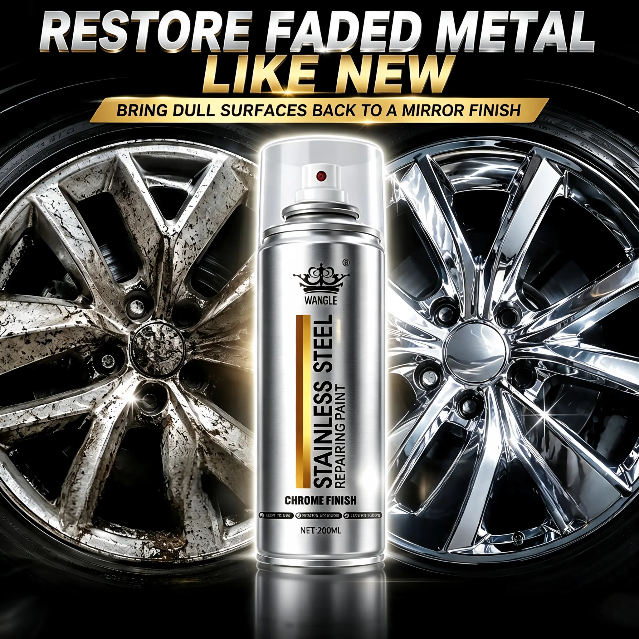 Faded Metal Restorer & Chrome Coating for Auto Care - Low Odor Durable Formula, Revives Dull Surfaces to Mirror Finish, Restores Bumpers, Grilles, Wheels & Household Parts