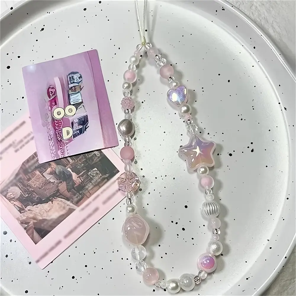 Cute Heart Beaded Cellphone Phone Strap, Phone Charms, Handmade Star Chain Camera Lanyard, Bag Decoration Accessory, Fashionable Girl Gift Idea, Phone Accessories