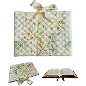 Bible Cover Case for Women Large Cover with Quilted Flower Printing, Quilted Bow Bible Sleeve Book Pouch Carrying Case for Girls Study Supplies, Christian Gift